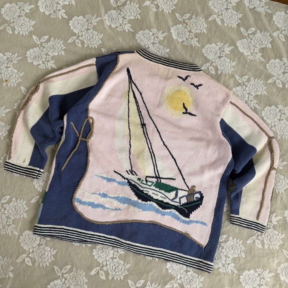 Vintage Storybook Knits Nautical Lighthouse Cardigan Size 1X - Picture 6 of 8